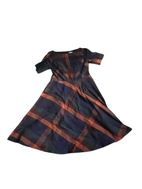 Banned Retro Plaid Fit & Flare Midi Dress - Heart Buttons & Pockets - L/14
